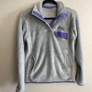 Patagonia Gray and Purple Fleece Pullover